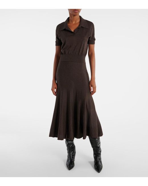 Khaite Black Mayu Wool Midi Skirt