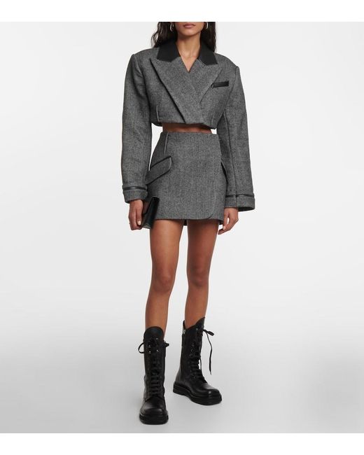 Jonathan Simkhai Gray Payton Checked Wool-blend Miniskirt