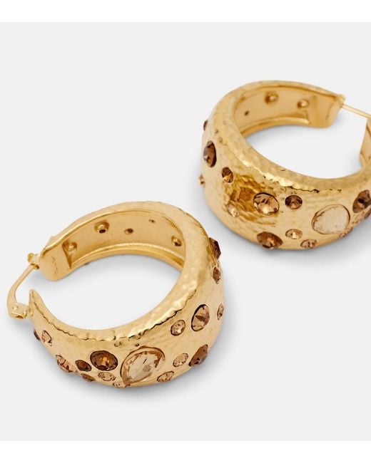 Oscar de la Renta Metallic Crystal-Embellished Hoop Earrings