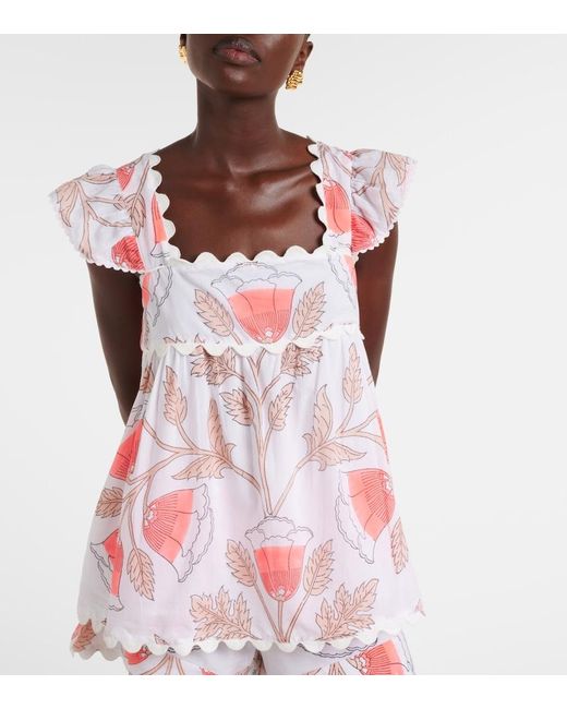 Juliet Dunn Pink Printed Scalloped Cotton Top