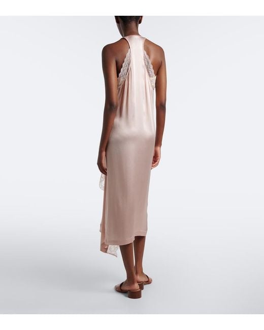 Maison Margiela Pink Gathered Lace-Trimmed Satin Slip Dress