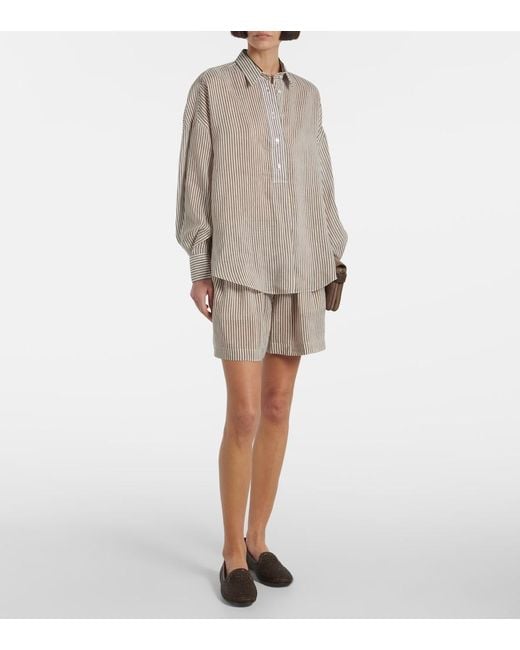 Brunello Cucinelli White Striped Linen And Silk Shirt