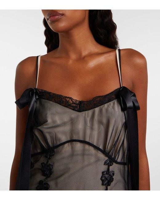 Simone Rocha Black Lace-Trimmed Sheer Midi Dress