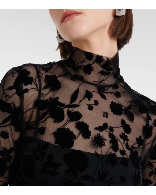 Robe midi en tulle a fleurs Givenchy en coloris Black