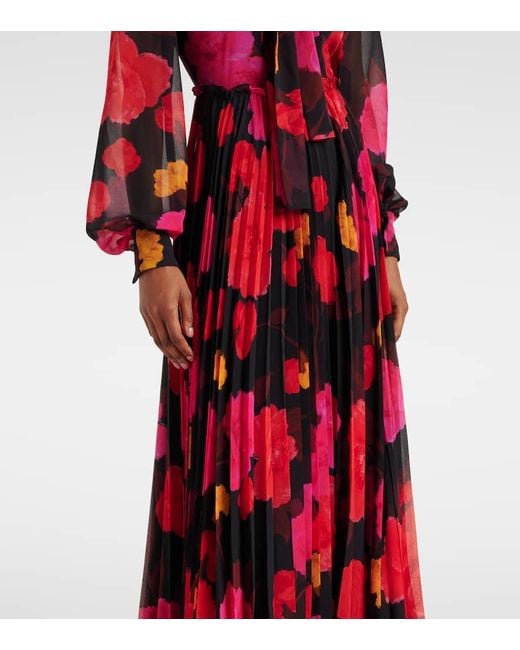 Erdem Red Floral Pleated Voile Gown