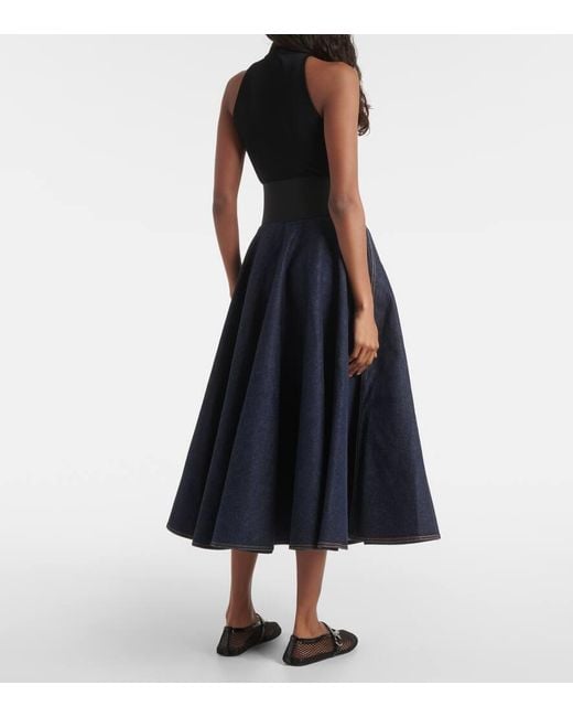 Alaïa Blue High-Rise-Midirock Aus Denim