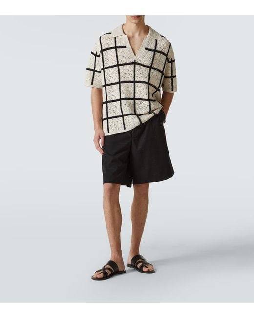 Commas White Checked Crochet Cotton And Wool Polo Shirt for men