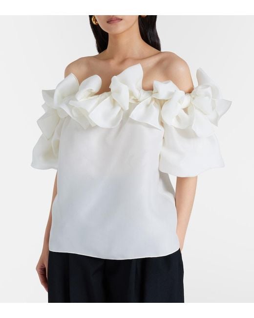 Carolina Herrera White Off-Shoulder Silk Top