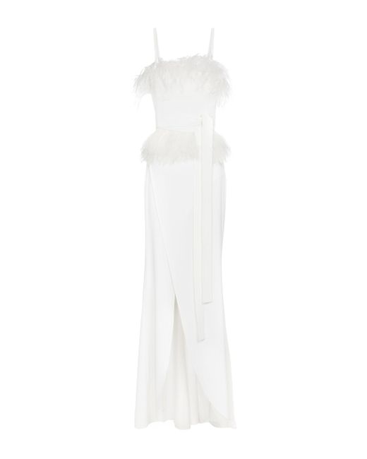 Elie Saab White Feather-trimmed Crêpe Gown