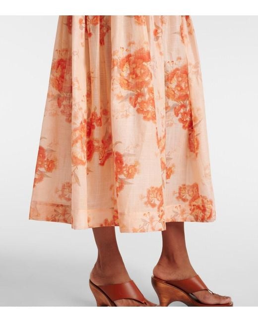 Zimmermann Orange Cascadian Floral Strapless Midi Dress