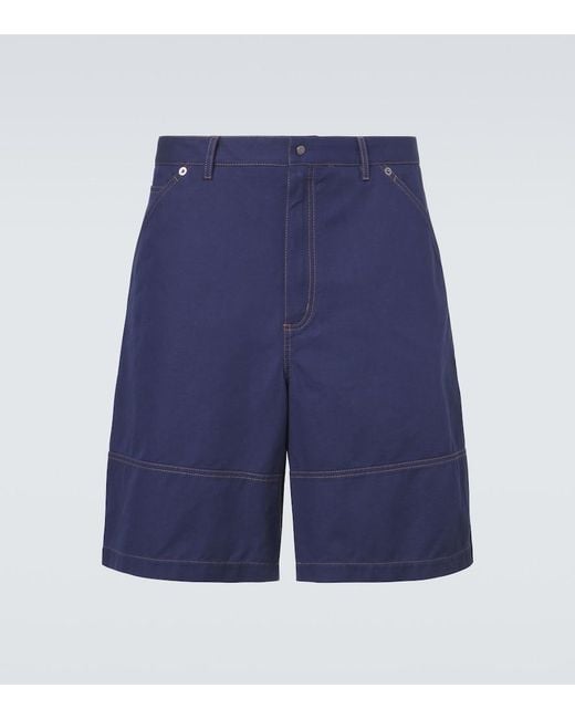 Moncler Blue Cotton And Linen Gabardine Shorts for men