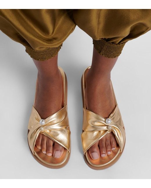 Jimmy Choo Natural Rafi Embellished Metallic Leather Sandals