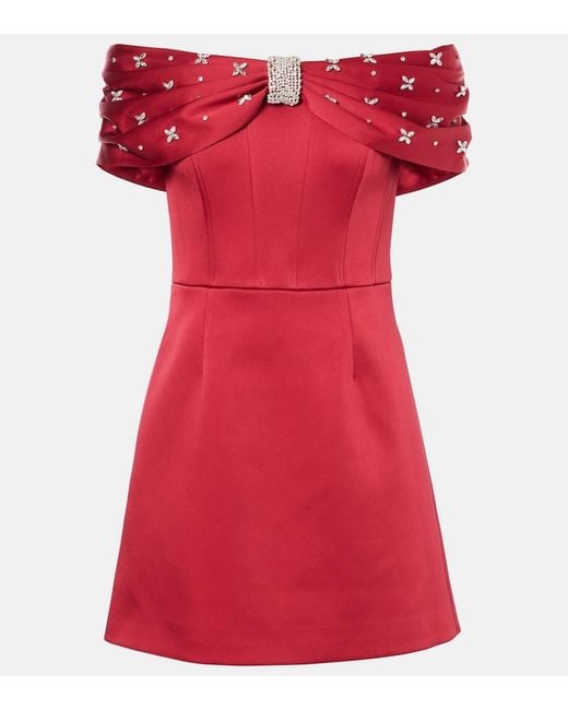 Rebecca Vallance Red Carmella Embellished Satin Minidress