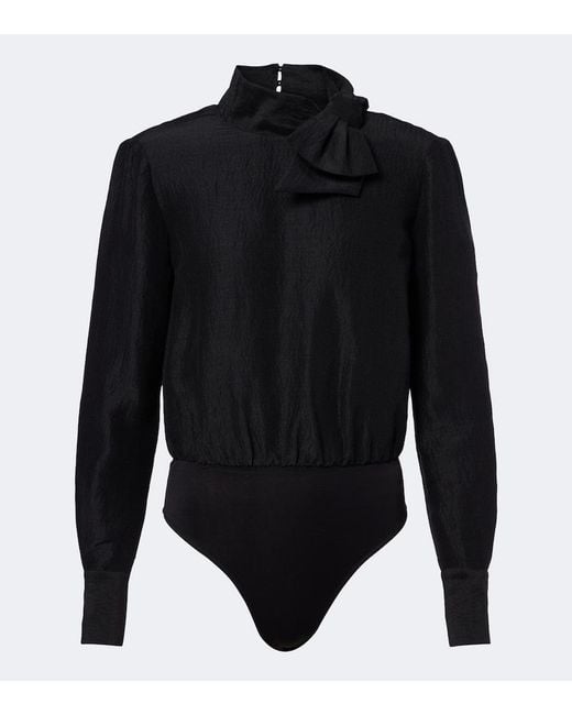 Roland Mouret Black Bow-Detail Jacquard Ramie And Silk Bodysuit