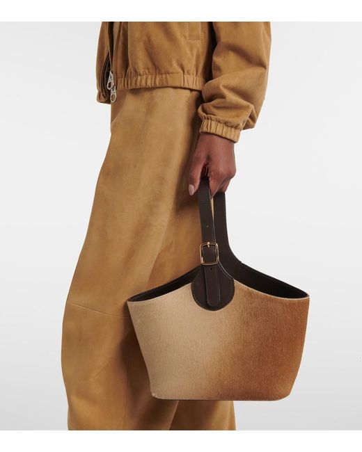 Loro Piana Brown Bobbin Calf Hair Bucket Bag