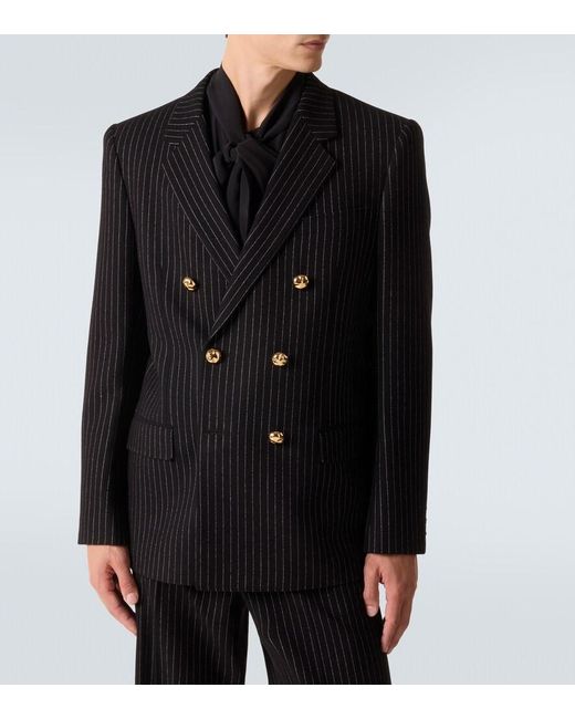 Valentino Black Chalk Stripe Wool And Silk Blazer for men