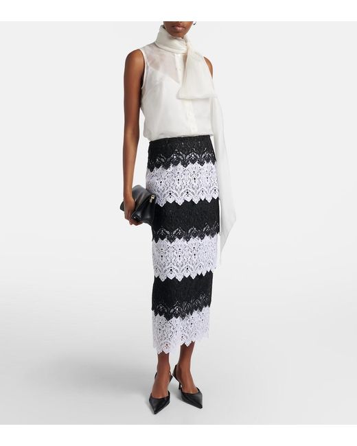 Carolina Herrera White Tie-Neck Silk Top
