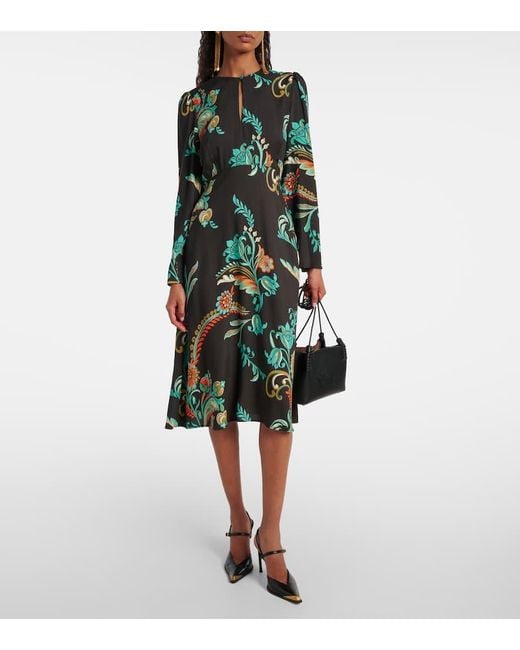 Etro Black Floral Midi Dress