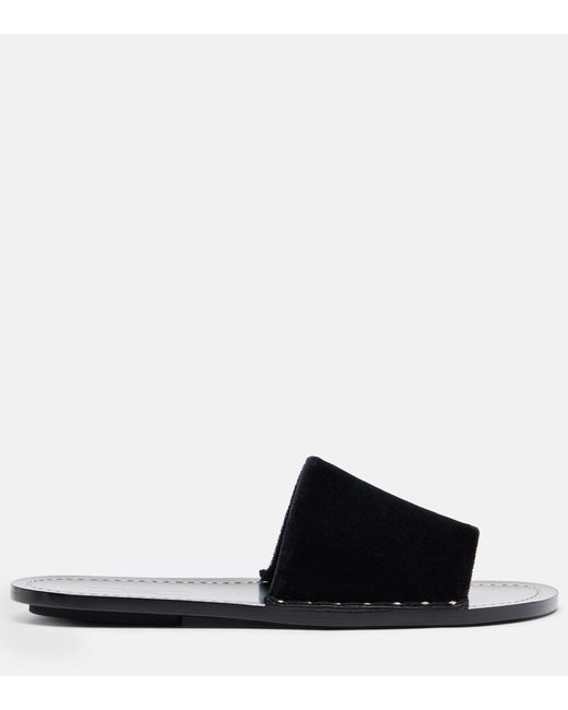 Totême Black Studded Velvet Slides