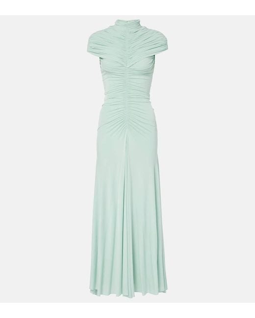 Alaïa Green Ruched Jersey Maxi Dress