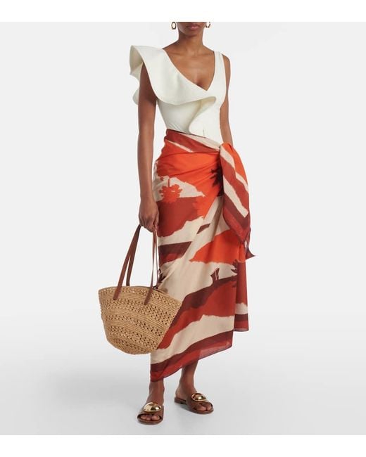 Johanna Ortiz Red Sailing Landscapes Cotton Beach Cover-Up