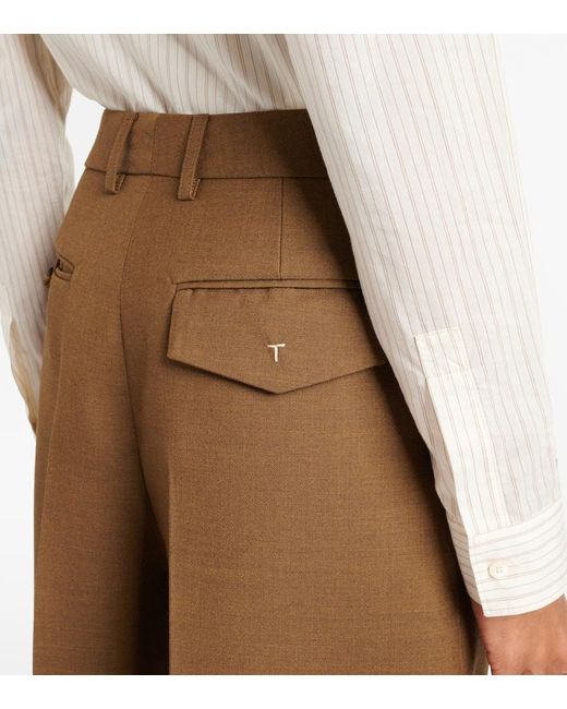 Tod's Brown High-Rise Wool Twill Wide-Leg Pants