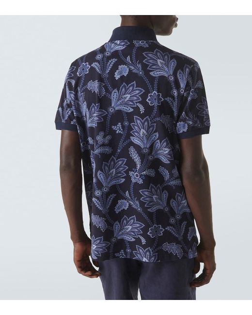 Etro Blue Printed Cotton Pique Polo Shirt for men