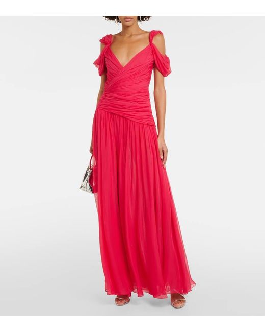 Vestido de fiesta de chifon de seda Oscar de la Renta de color Pink