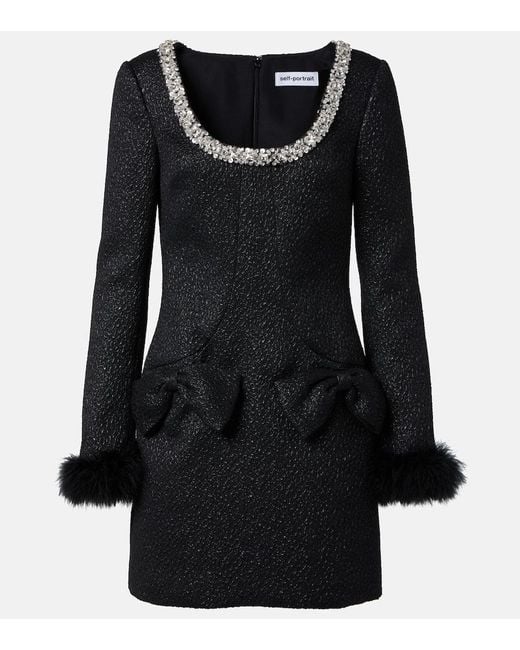 Self-Portrait Black Minikleid Mit Pailletten Und Federn
