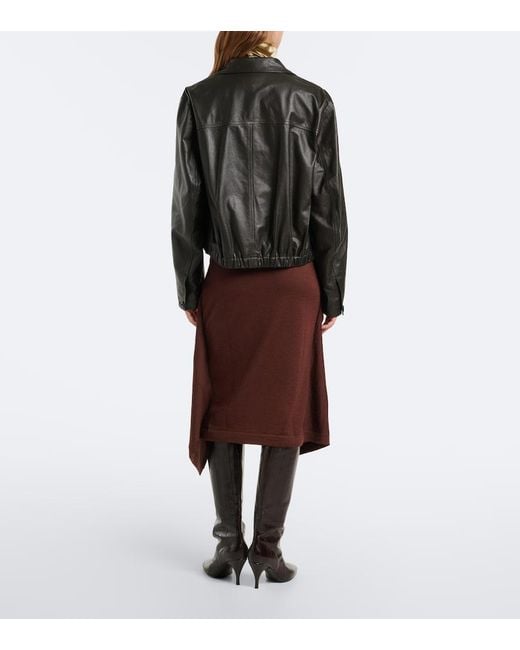 Lemaire Brown Wool-Blend Midi Skirt