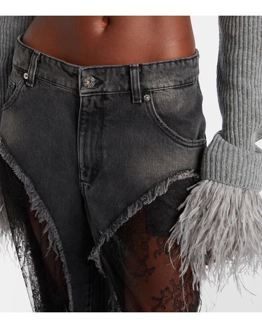 Blumarine Black Low-Rise Wide-Leg Jeans Mit Spitze