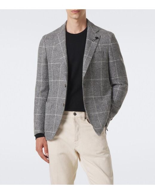 Lardini Gray Checked Alpaca And Wool-Blend Blazer for men