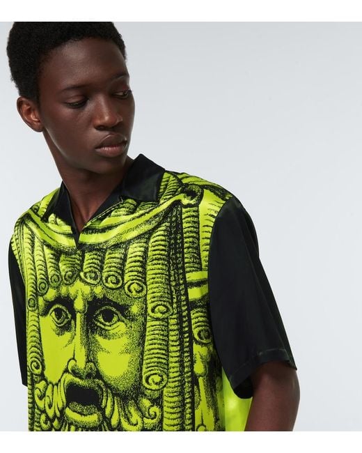 Versace Green Printed Satin Bowling Shirt for men