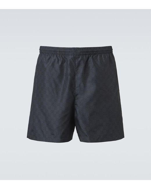 Gucci Blue Gg Poplin Swim Trunks for men