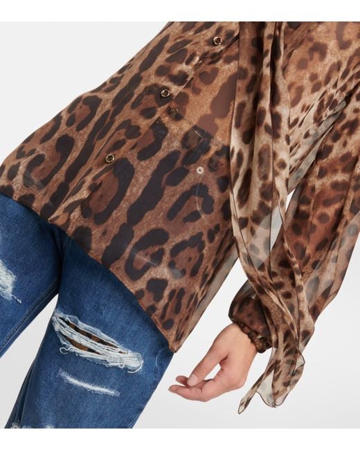 Dolce & Gabbana Brown Leopard-print Silk Chiffon Blouse