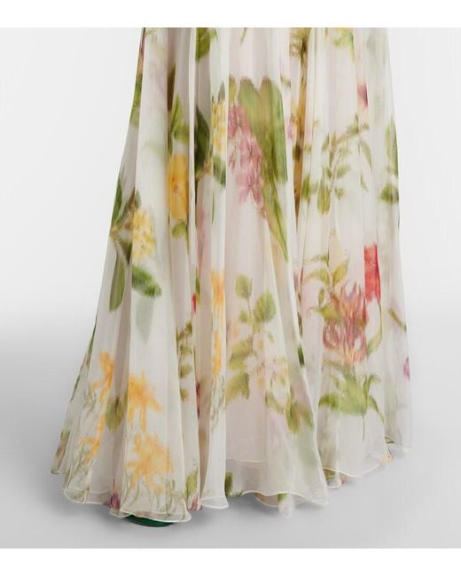 Oscar de la Renta Metallic Floral Silk Chiffon Gown