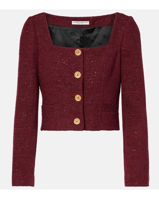 Alessandra Rich Red Sequined Tweed Jacket