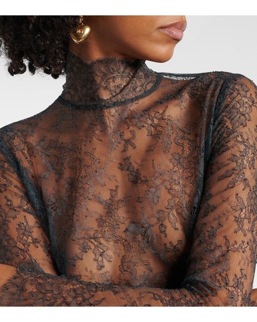 Top De Cuello Alto De Encaje Floral Dolce & Gabbana de color Gray