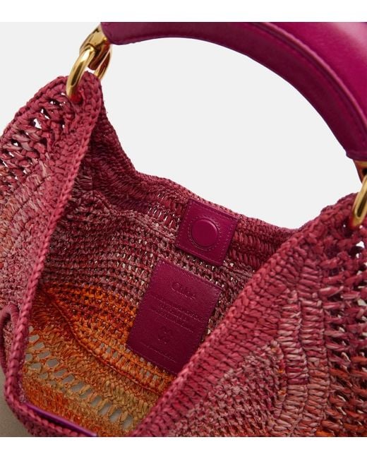 Chloé Red Summer Banana Medium Raffia Shoulder Bag