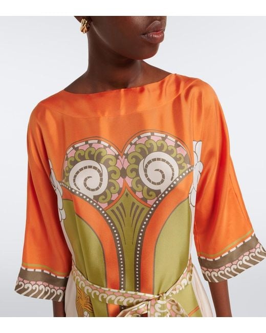 LaDoubleJ Orange Muumuu Printed Silk Twill Maxi Dress