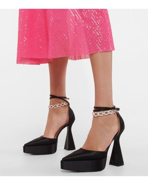 Mach & Mach Black Bow Chain Embellished Satin Platform Pumps