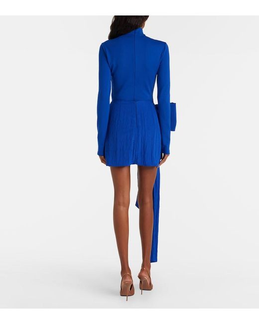 David Koma Blue Bow-Detail Jersey Minidress