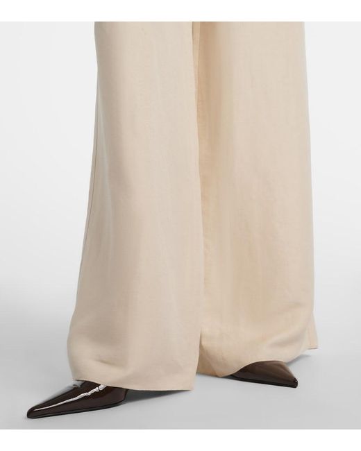 Max Mara Natural Oro Linen And Silk Wide-Leg Pants