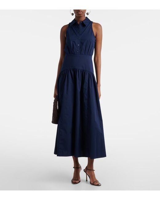 Staud Blue Romy Cotton Midi Dress