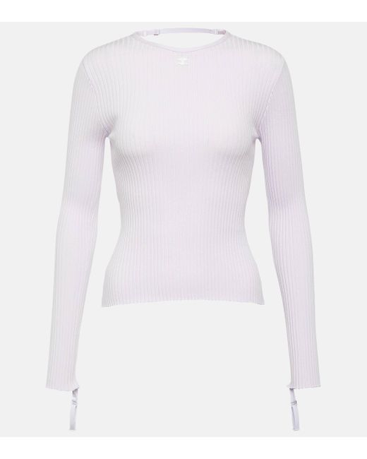 Courreges White Logo Cutout Ribbed-knit Top