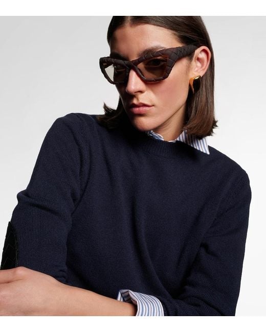 Bottega Veneta Brown Knot Intrecciato Cat-Eye Sunglasses