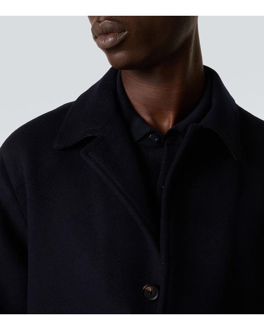 Saman Amel Blue Belted Wool Overcoat for men