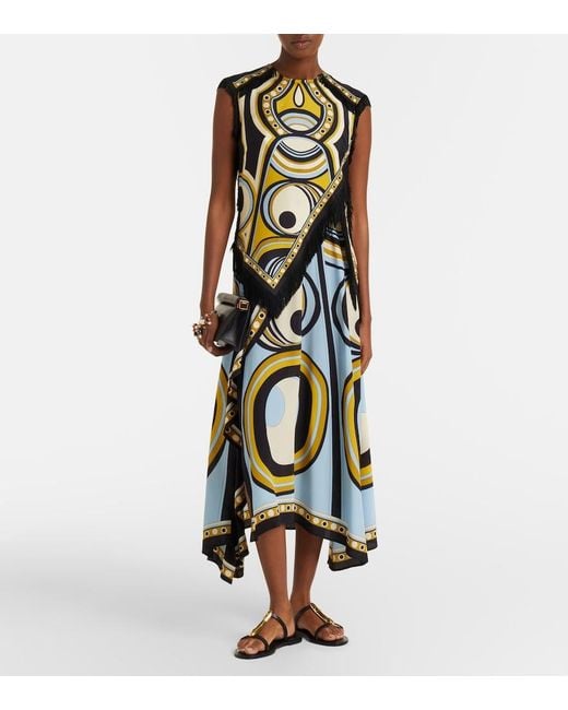 LaDoubleJ Black Scarf Fringed Printed Silk Voile Top