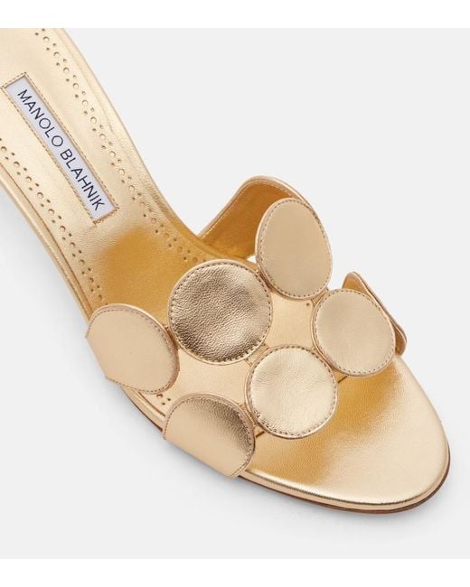 Manolo Blahnik Natural Haribalmu 50 Leather Mules