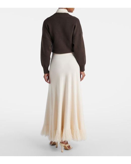 Bottega Veneta White Maxirock Aus Bouclé Aus Einer Baumwollmischung Mit Fransen